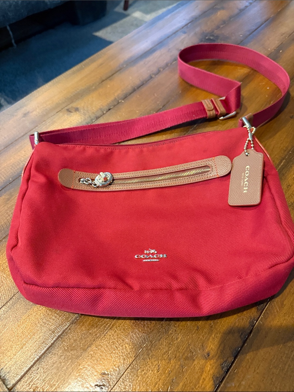Coach Red Crossbody with Front Zip and Leather Tag